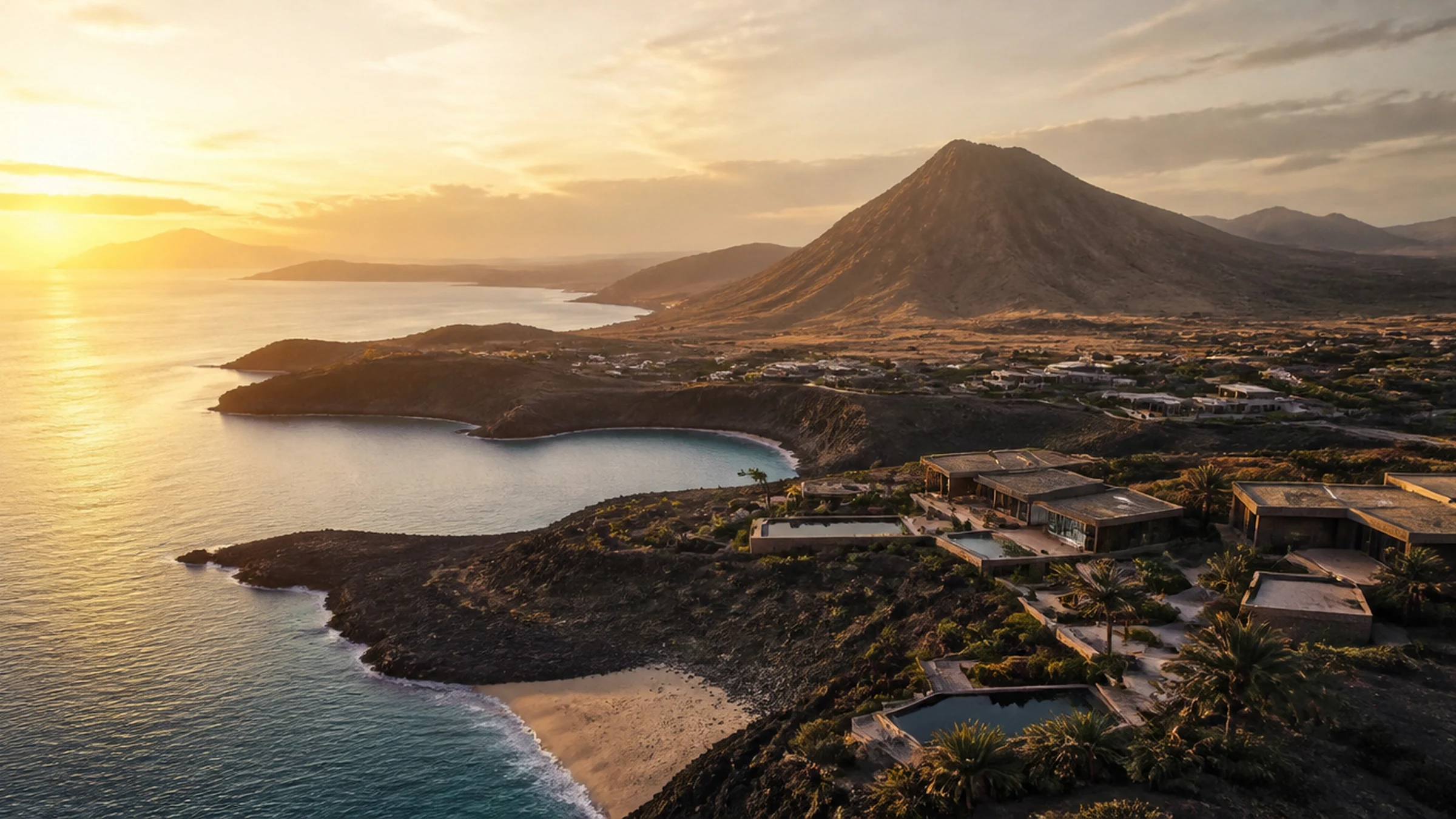 Visuale concettuale dello sviluppo immobiliare nel paesaggio di Capo Verde